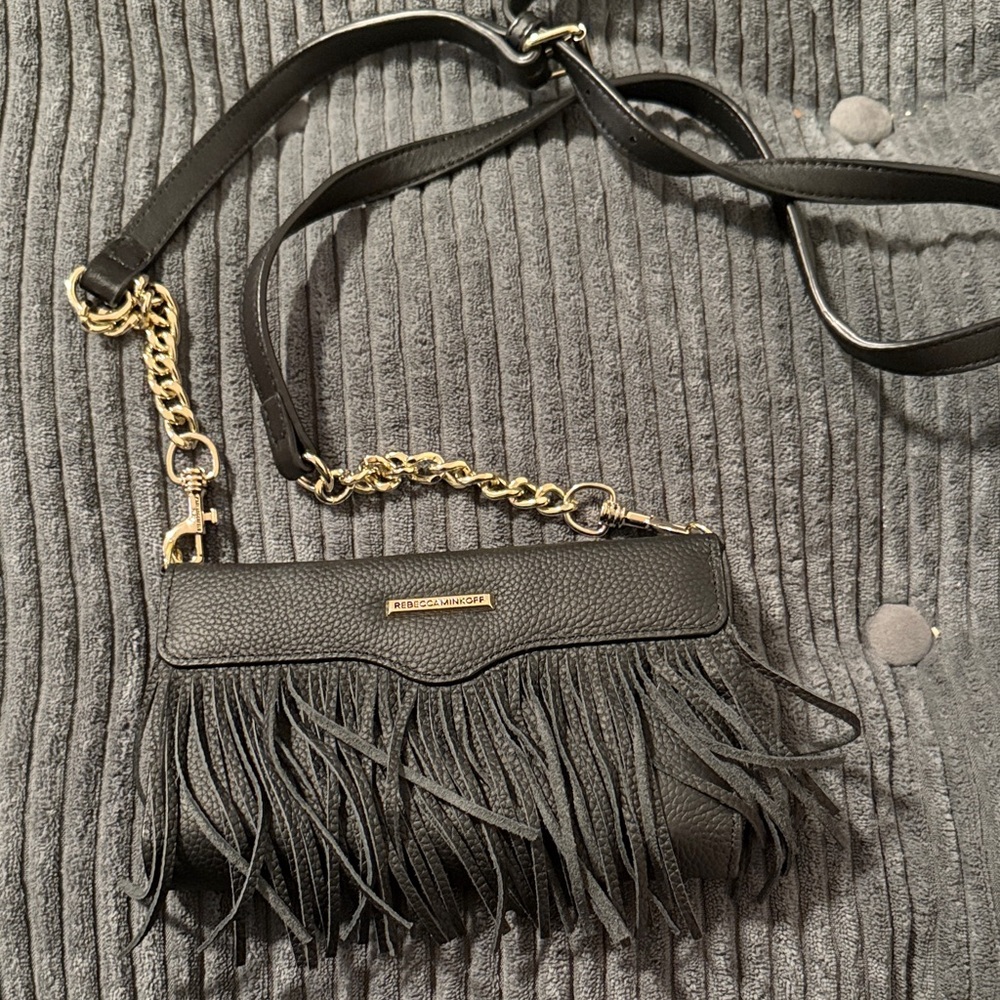 Rebecca Minkoff Black Leather Fringe Crossbody Bag